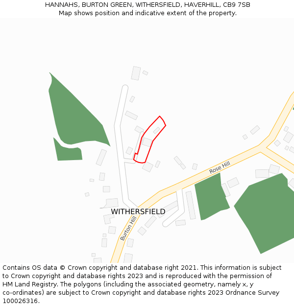 HANNAHS, BURTON GREEN, WITHERSFIELD, HAVERHILL, CB9 7SB: Location map and indicative extent of plot