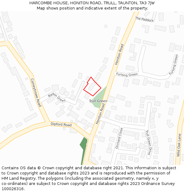 HARCOMBE HOUSE, HONITON ROAD, TRULL, TAUNTON, TA3 7JW: Location map and indicative extent of plot
