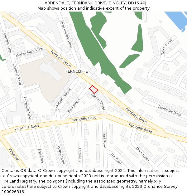 HARDENDALE, FERNBANK DRIVE, BINGLEY, BD16 4PJ: Location map and indicative extent of plot