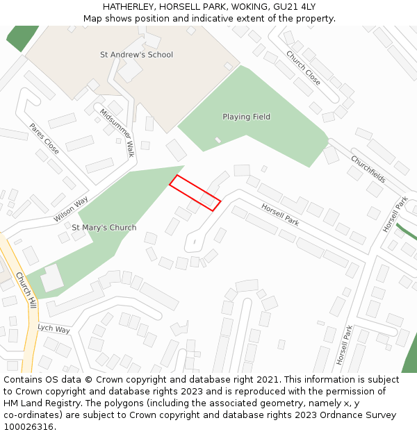HATHERLEY, HORSELL PARK, WOKING, GU21 4LY: Location map and indicative extent of plot