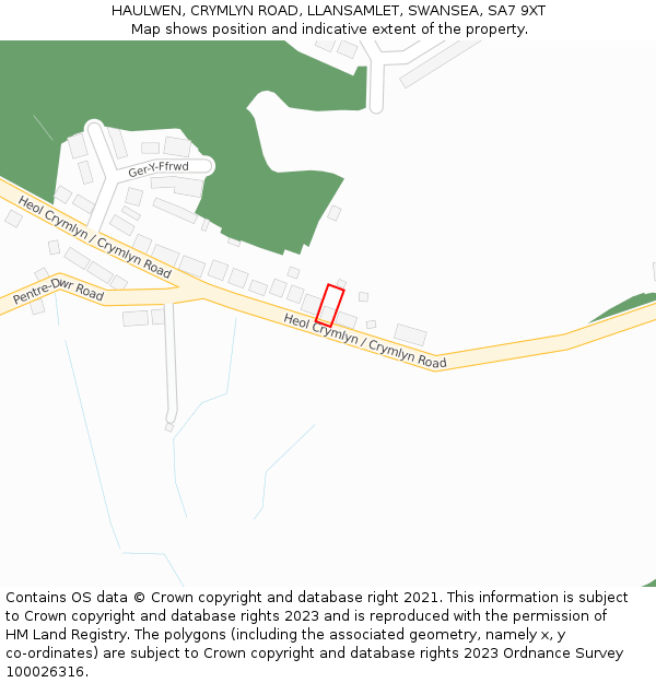 HAULWEN, CRYMLYN ROAD, LLANSAMLET, SWANSEA, SA7 9XT: Location map and indicative extent of plot