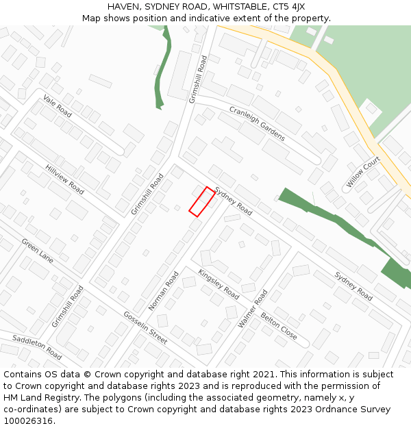 HAVEN, SYDNEY ROAD, WHITSTABLE, CT5 4JX: Location map and indicative extent of plot