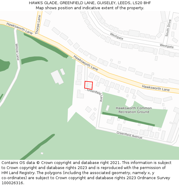 HAWKS GLADE, GREENFIELD LANE, GUISELEY, LEEDS, LS20 8HF: Location map and indicative extent of plot