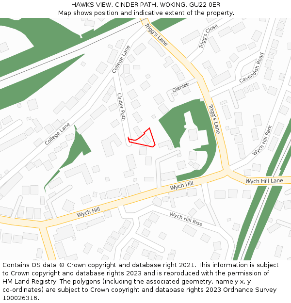 HAWKS VIEW, CINDER PATH, WOKING, GU22 0ER: Location map and indicative extent of plot