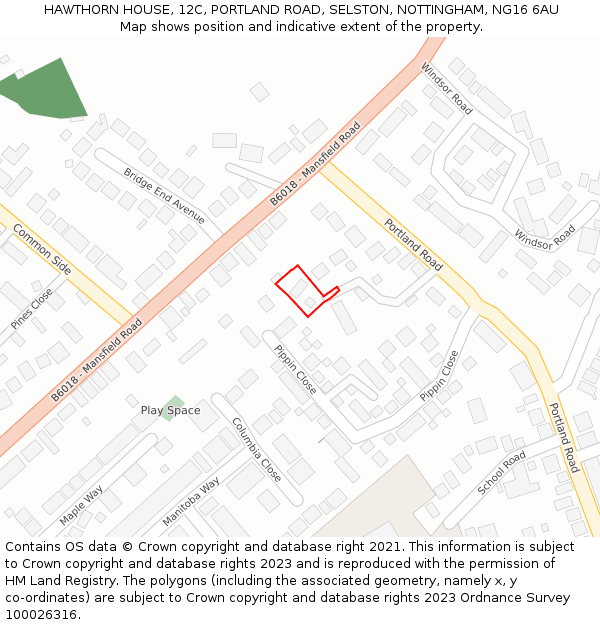 HAWTHORN HOUSE, 12C, PORTLAND ROAD, SELSTON, NOTTINGHAM, NG16 6AU: Location map and indicative extent of plot