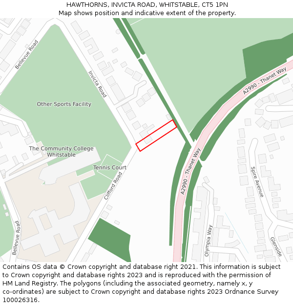 HAWTHORNS, INVICTA ROAD, WHITSTABLE, CT5 1PN: Location map and indicative extent of plot