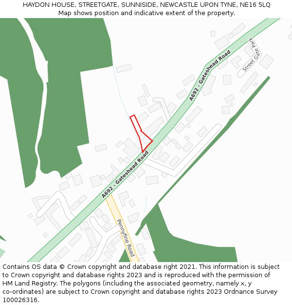 HAYDON HOUSE, STREETGATE, SUNNISIDE, NEWCASTLE UPON TYNE, NE16 5LQ: Location map and indicative extent of plot