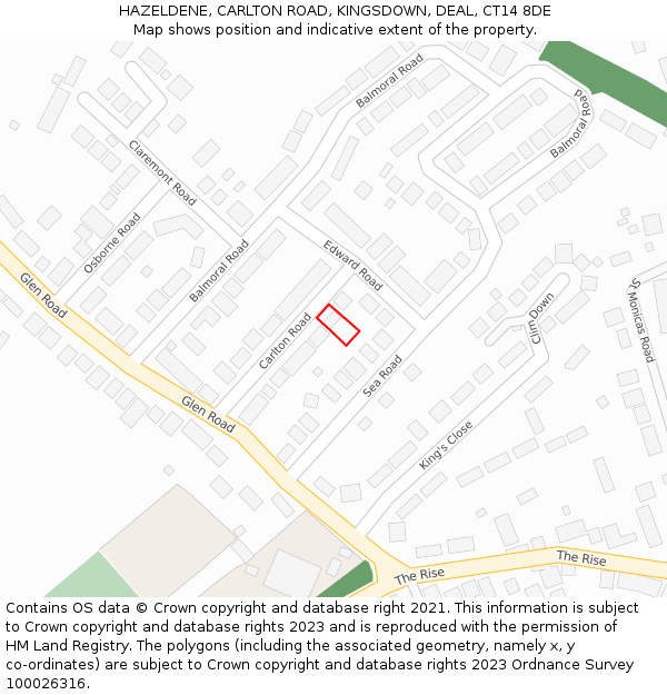 HAZELDENE, CARLTON ROAD, KINGSDOWN, DEAL, CT14 8DE: Location map and indicative extent of plot