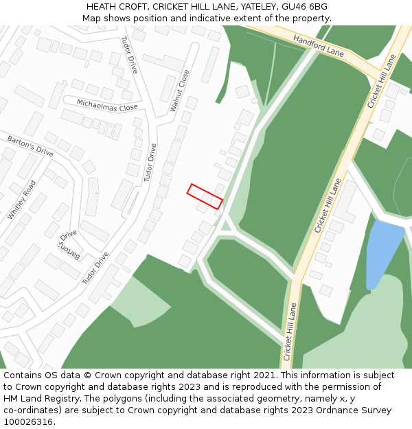 HEATH CROFT, CRICKET HILL LANE, YATELEY, GU46 6BG: Location map and indicative extent of plot