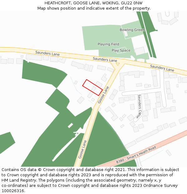 HEATHCROFT, GOOSE LANE, WOKING, GU22 0NW: Location map and indicative extent of plot