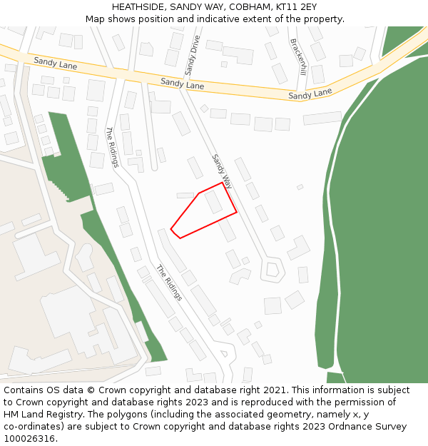 HEATHSIDE, SANDY WAY, COBHAM, KT11 2EY: Location map and indicative extent of plot