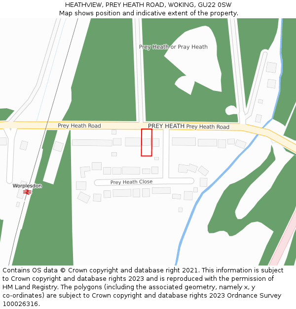 HEATHVIEW, PREY HEATH ROAD, WOKING, GU22 0SW: Location map and indicative extent of plot