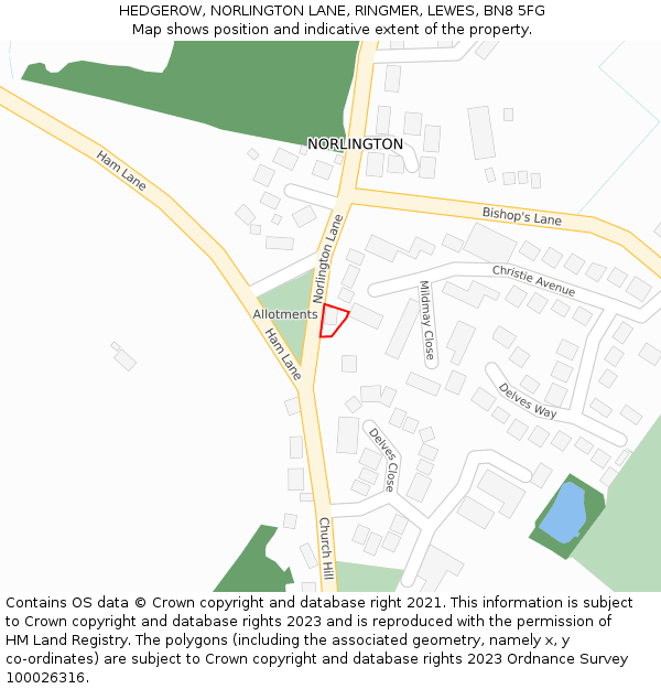 HEDGEROW, NORLINGTON LANE, RINGMER, LEWES, BN8 5FG: Location map and indicative extent of plot