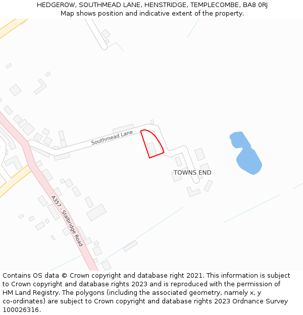 HEDGEROW, SOUTHMEAD LANE, HENSTRIDGE, TEMPLECOMBE, BA8 0RJ: Location map and indicative extent of plot