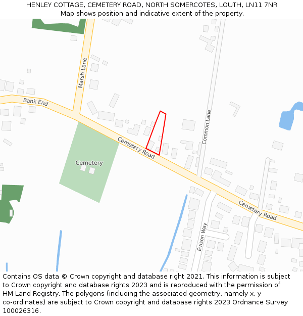 HENLEY COTTAGE, CEMETERY ROAD, NORTH SOMERCOTES, LOUTH, LN11 7NR: Location map and indicative extent of plot