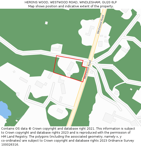 HERONS WOOD, WESTWOOD ROAD, WINDLESHAM, GU20 6LP: Location map and indicative extent of plot