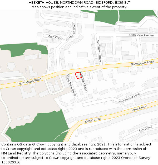 HESKETH HOUSE, NORTHDOWN ROAD, BIDEFORD, EX39 3LT: Location map and indicative extent of plot