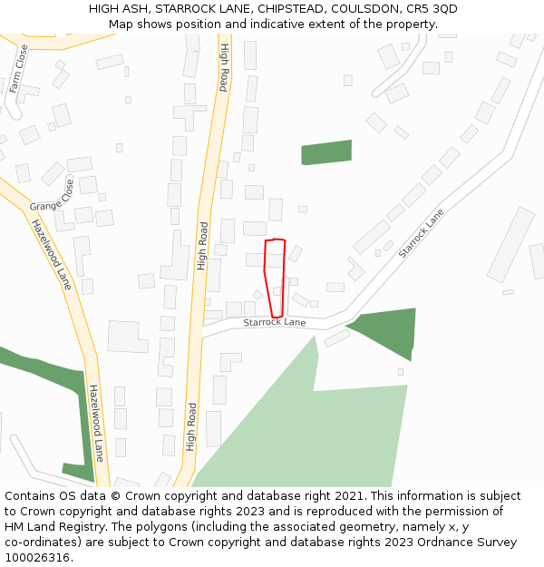 HIGH ASH, STARROCK LANE, CHIPSTEAD, COULSDON, CR5 3QD: Location map and indicative extent of plot