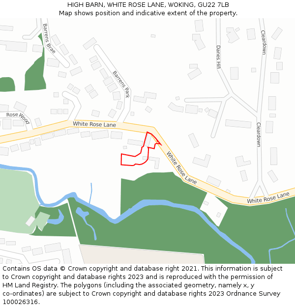 HIGH BARN, WHITE ROSE LANE, WOKING, GU22 7LB: Location map and indicative extent of plot