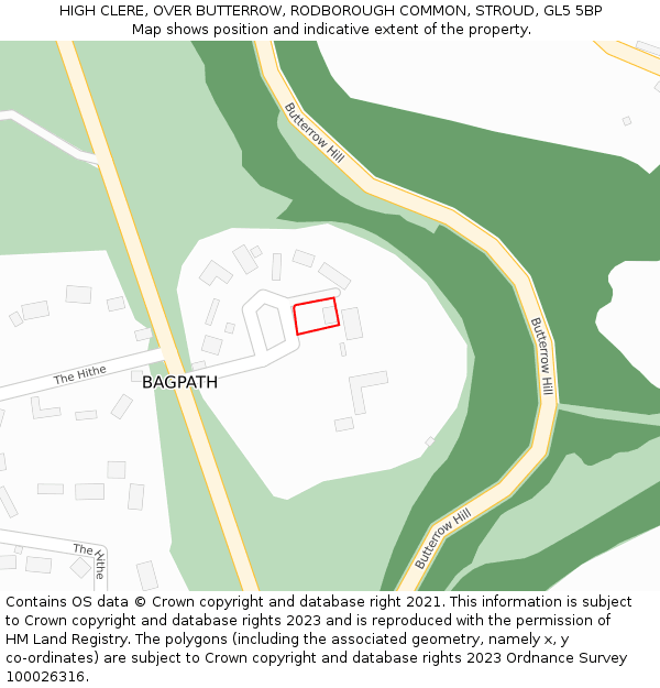 HIGH CLERE, OVER BUTTERROW, RODBOROUGH COMMON, STROUD, GL5 5BP: Location map and indicative extent of plot