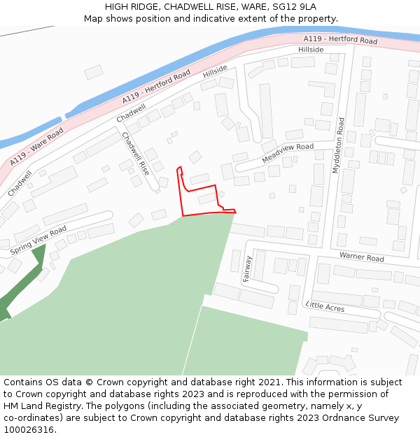 HIGH RIDGE, CHADWELL RISE, WARE, SG12 9LA: Location map and indicative extent of plot