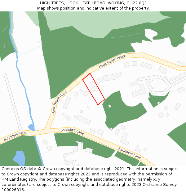 HIGH TREES, HOOK HEATH ROAD, WOKING, GU22 0QF: Location map and indicative extent of plot