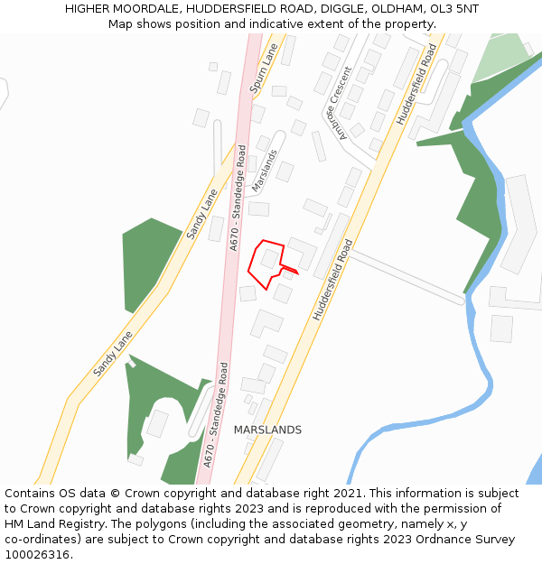 HIGHER MOORDALE, HUDDERSFIELD ROAD, DIGGLE, OLDHAM, OL3 5NT: Location map and indicative extent of plot