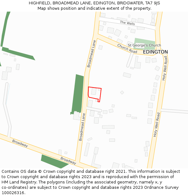 HIGHFIELD, BROADMEAD LANE, EDINGTON, BRIDGWATER, TA7 9JS: Location map and indicative extent of plot