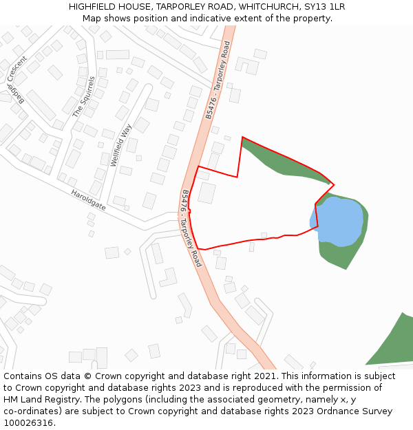 HIGHFIELD HOUSE, TARPORLEY ROAD, WHITCHURCH, SY13 1LR: Location map and indicative extent of plot