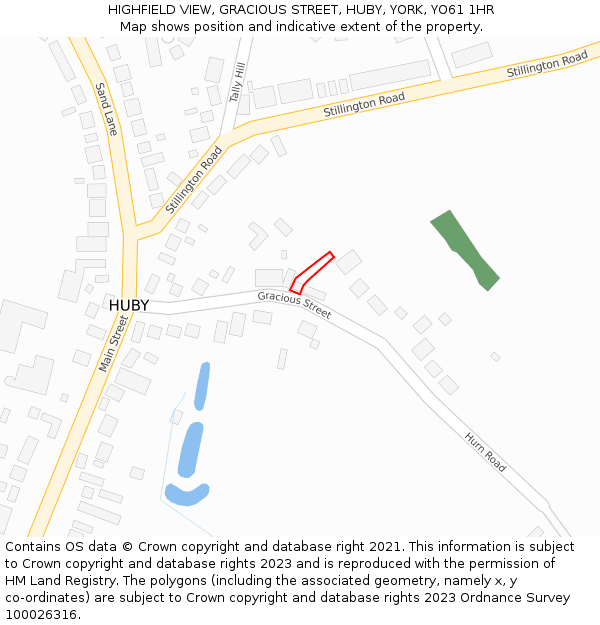 HIGHFIELD VIEW, GRACIOUS STREET, HUBY, YORK, YO61 1HR: Location map and indicative extent of plot