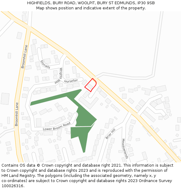 HIGHFIELDS, BURY ROAD, WOOLPIT, BURY ST EDMUNDS, IP30 9SB: Location map and indicative extent of plot