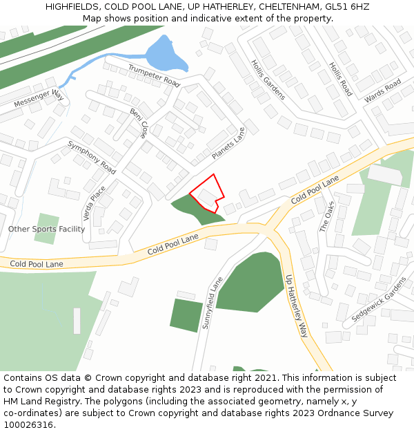 HIGHFIELDS, COLD POOL LANE, UP HATHERLEY, CHELTENHAM, GL51 6HZ: Location map and indicative extent of plot