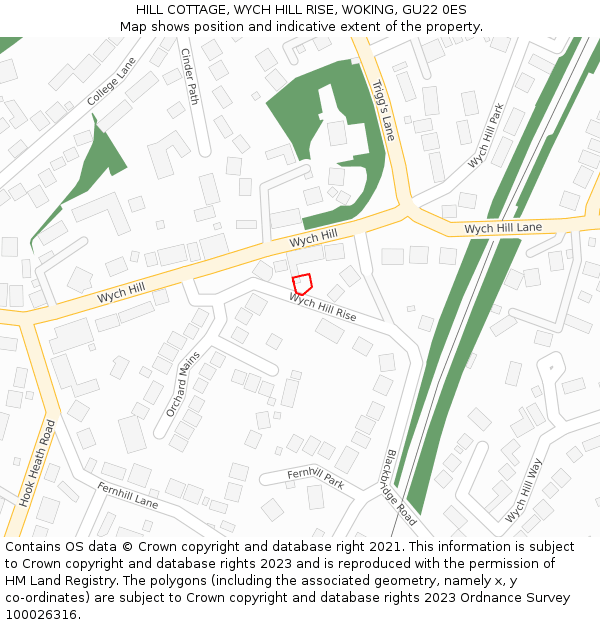 HILL COTTAGE, WYCH HILL RISE, WOKING, GU22 0ES: Location map and indicative extent of plot