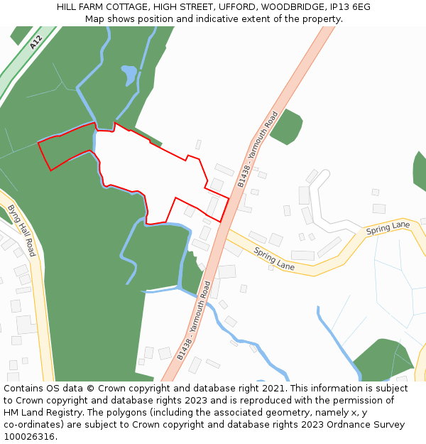 HILL FARM COTTAGE, HIGH STREET, UFFORD, WOODBRIDGE, IP13 6EG: Location map and indicative extent of plot