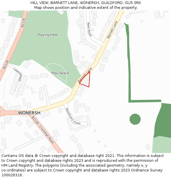 HILL VIEW, BARNETT LANE, WONERSH, GUILDFORD, GU5 0RX: Location map and indicative extent of plot