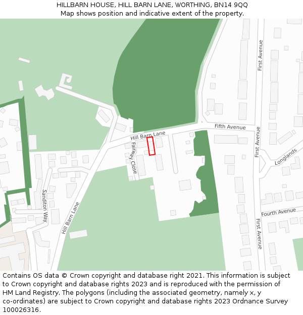 HILLBARN HOUSE, HILL BARN LANE, WORTHING, BN14 9QQ: Location map and indicative extent of plot