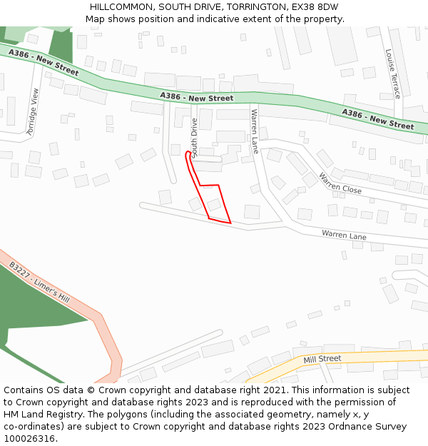 HILLCOMMON, SOUTH DRIVE, TORRINGTON, EX38 8DW: Location map and indicative extent of plot