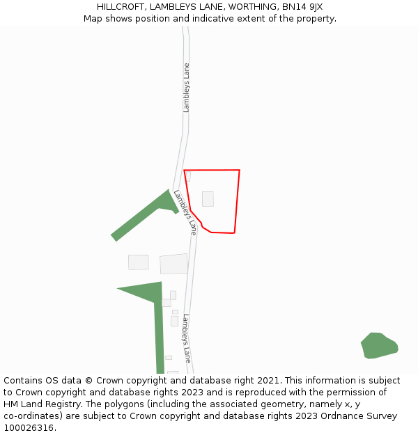 HILLCROFT, LAMBLEYS LANE, WORTHING, BN14 9JX: Location map and indicative extent of plot