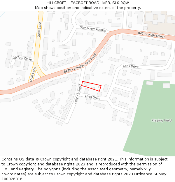 HILLCROFT, LEACROFT ROAD, IVER, SL0 9QW: Location map and indicative extent of plot