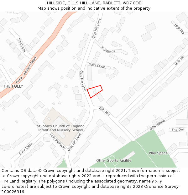 HILLSIDE, GILLS HILL LANE, RADLETT, WD7 8DB: Location map and indicative extent of plot