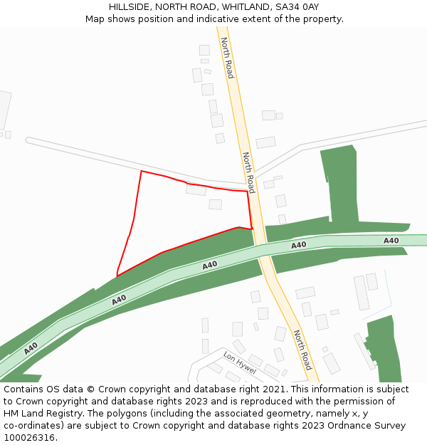 HILLSIDE, NORTH ROAD, WHITLAND, SA34 0AY: Location map and indicative extent of plot