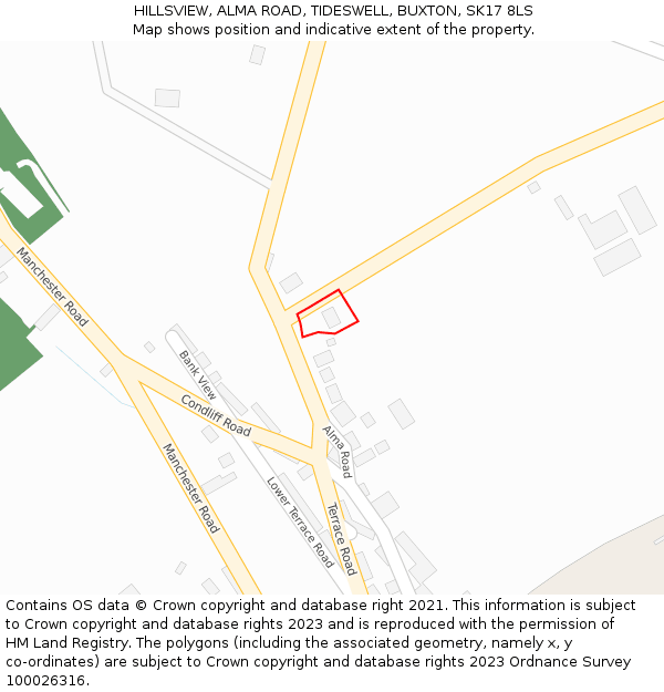 HILLSVIEW, ALMA ROAD, TIDESWELL, BUXTON, SK17 8LS: Location map and indicative extent of plot