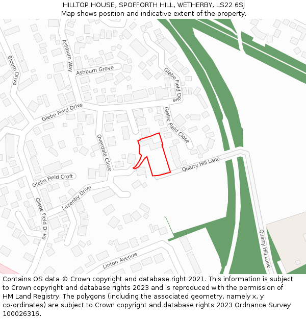 HILLTOP HOUSE, SPOFFORTH HILL, WETHERBY, LS22 6SJ: Location map and indicative extent of plot