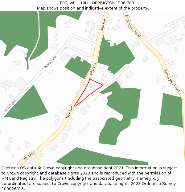 HILLTOP, WELL HILL, ORPINGTON, BR6 7PR: Location map and indicative extent of plot