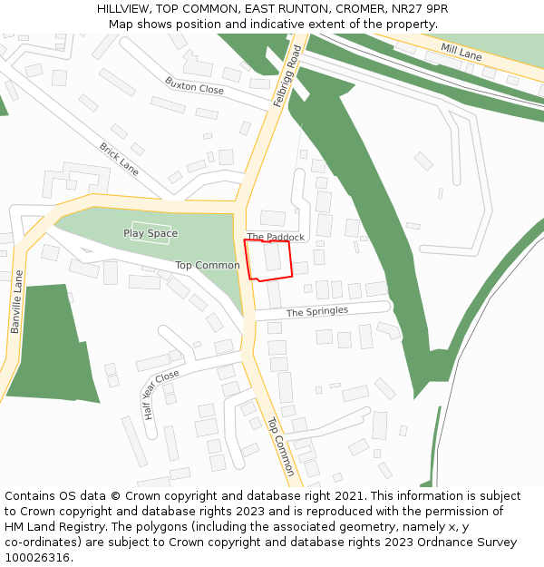 HILLVIEW, TOP COMMON, EAST RUNTON, CROMER, NR27 9PR: Location map and indicative extent of plot