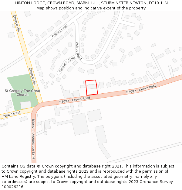 HINTON LODGE, CROWN ROAD, MARNHULL, STURMINSTER NEWTON, DT10 1LN: Location map and indicative extent of plot