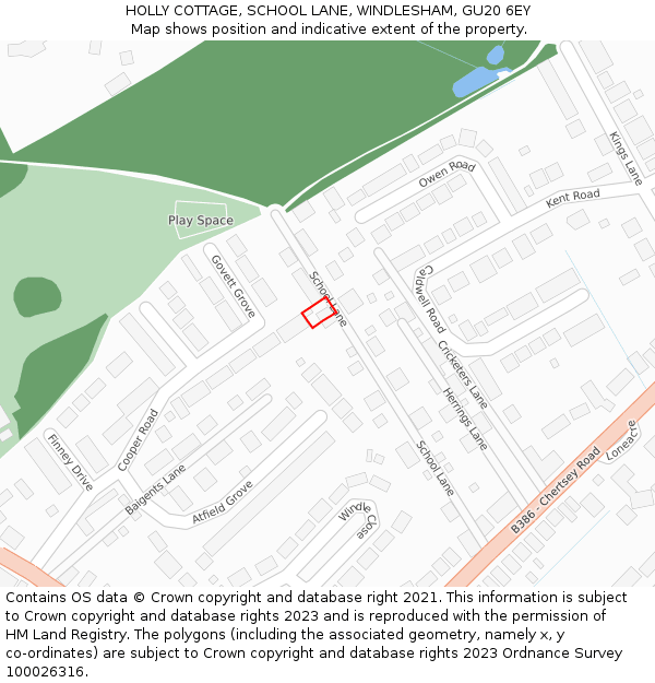 HOLLY COTTAGE, SCHOOL LANE, WINDLESHAM, GU20 6EY: Location map and indicative extent of plot