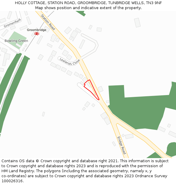 HOLLY COTTAGE, STATION ROAD, GROOMBRIDGE, TUNBRIDGE WELLS, TN3 9NF: Location map and indicative extent of plot