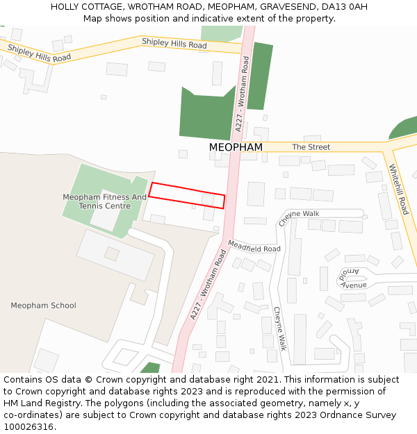 HOLLY COTTAGE, WROTHAM ROAD, MEOPHAM, GRAVESEND, DA13 0AH: Location map and indicative extent of plot