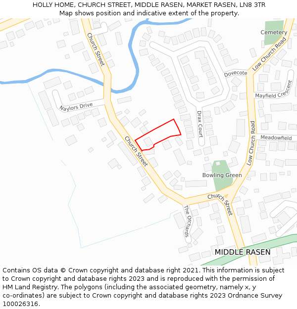 HOLLY HOME, CHURCH STREET, MIDDLE RASEN, MARKET RASEN, LN8 3TR: Location map and indicative extent of plot